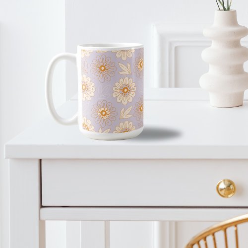 Light Purple Cream Daisy Flower Pattern Coffee Mug