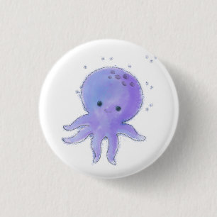 Light Purple Cute Octopus Watercolor Button