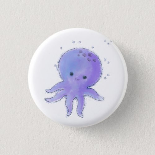 Light Purple Cute Octopus Watercolor Button