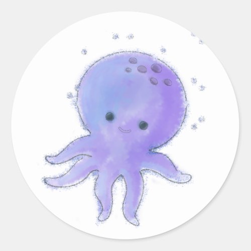 Light Purple Cute Octopus Watercolor Classic Round Sticker