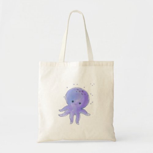 Light Purple Cute Octopus Watercolor Tote Bag