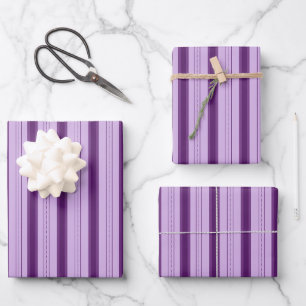 Light Purple & Dark Purple Thick and Thin Stripes Wrapping Paper Sheets