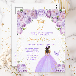 Light Purple Dark Skin Princess Birthday Party Postcard