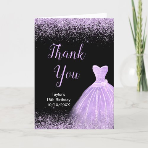 Light Purple Dress Faux Glitter Birthday Thank You
