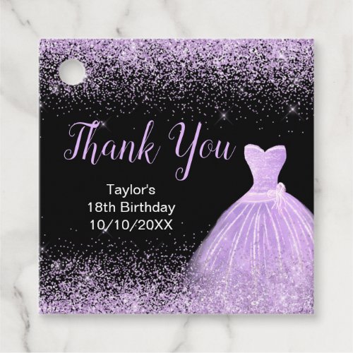 Light Purple Dress Faux Glitter Birthday Thank You Favor Tags