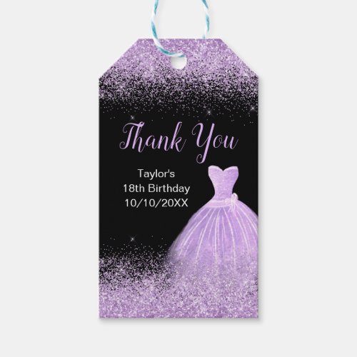 Light Purple Dress Faux Glitter Birthday Thank You Gift Tags