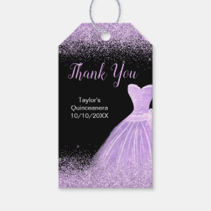 Light Purple Dress Faux Glitter Quinceanera Gift Tags