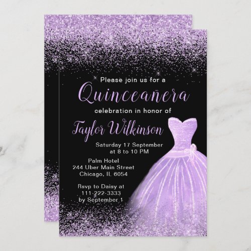 Light Purple Dress Faux Glitter Quinceanera Invitation