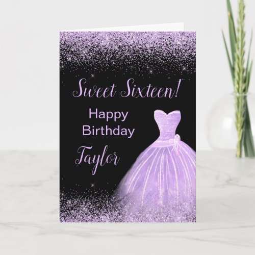 Light Purple Dress Faux Glitter Sweet 16 Birthday Card