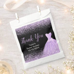 Light Purple Dress Faux Glitter Sweet 16 Birthday Favor Bag