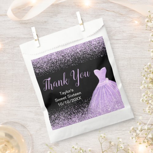 Light Purple Dress Faux Glitter Sweet 16 Birthday Favor Bag