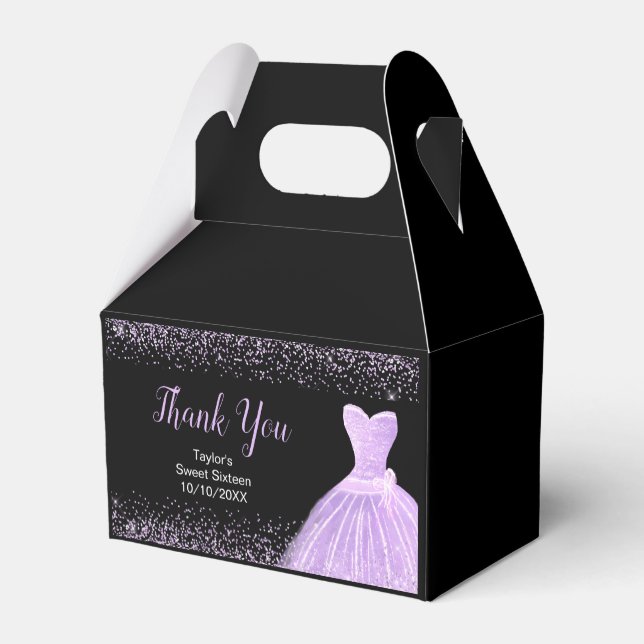 Light Purple Dress Faux Glitter Sweet 16 Birthday Favor Boxes (Back Side)