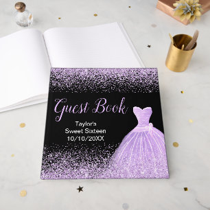Light Purple Dress Faux Glitter Sweet 16 Birthday Guest Book