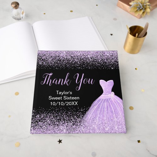 Light Purple Dress Faux Glitter Sweet 16 Birthday Guest Book