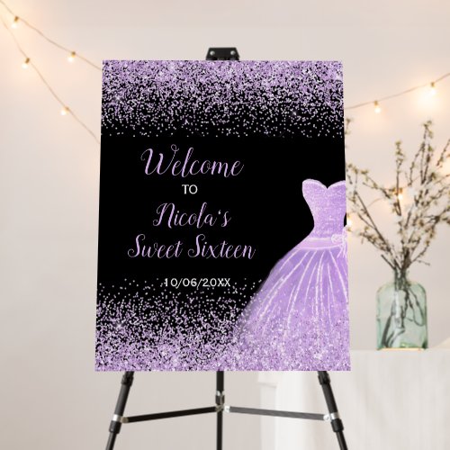 Light Purple Dress Faux Glitter Sweet 16 Welcome Foam Board