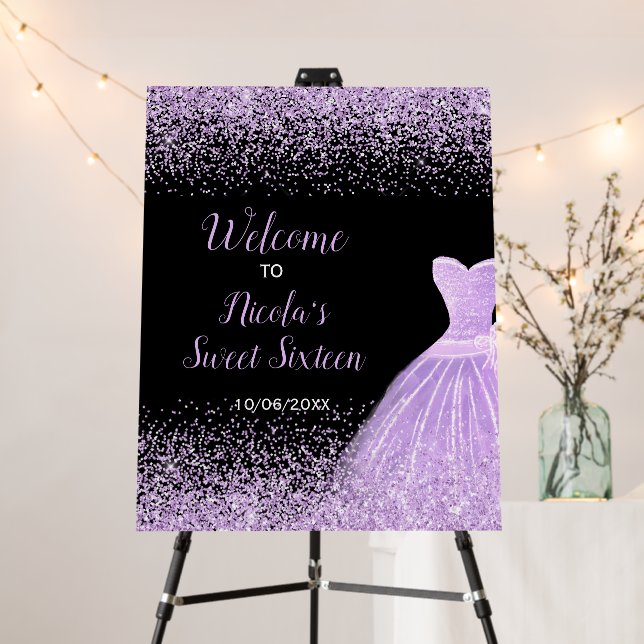 Light Purple Dress Faux Glitter Sweet 16 Welcome Foam Board (In Situ (Stand))