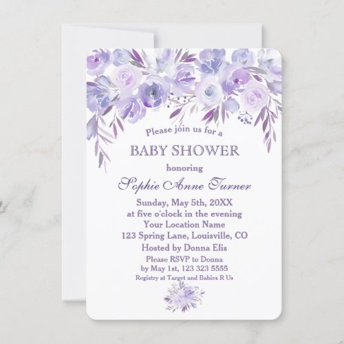 Light Purple Dusty Blue Floral Baby Shower Invite
