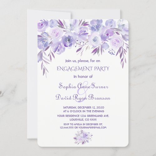 Light Purple Dusty Blue Floral Engagement Party Invitation
