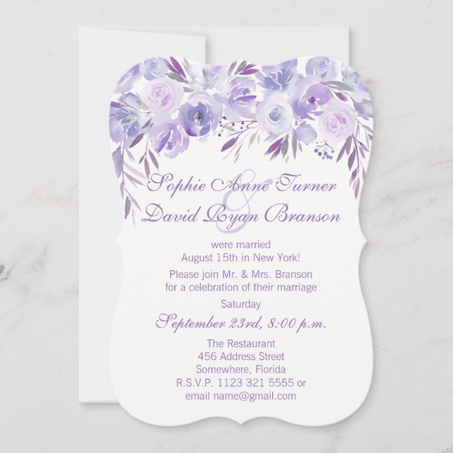 Light Purple Dusty Blue Floral Evening Reception Invitation (Front)