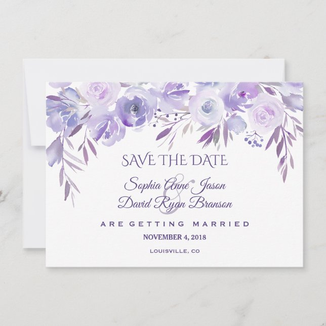 Light Purple Dusty Blue Floral Save The Date (Front)