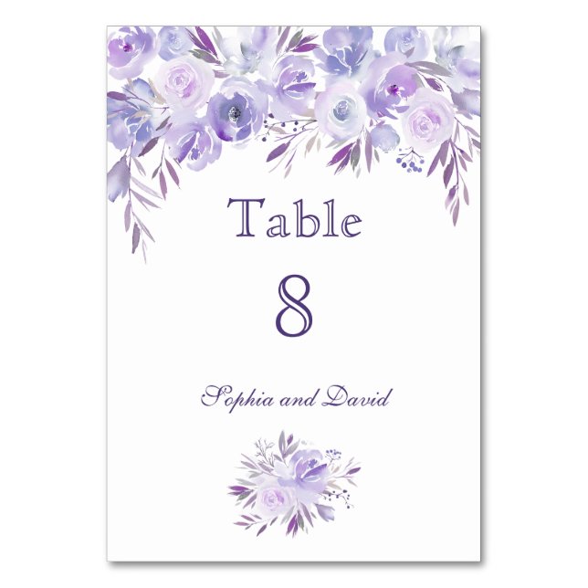 Light Purple Dusty Blue Floral Table Number (Front)