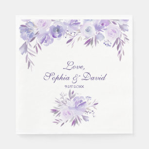 Light Purple Dusty Blue Floral Wedding Paper Napkins