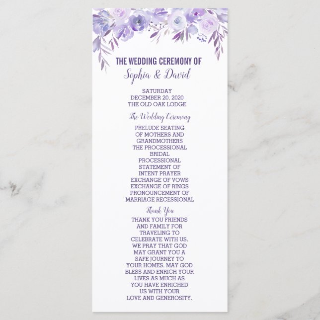 Light Purple Dusty Blue Floral Wedding Program (Front)