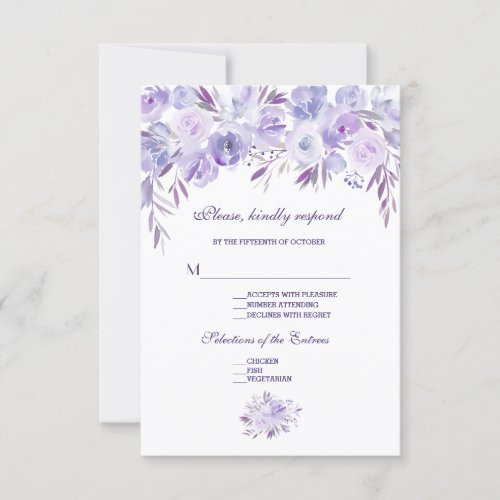 Light Purple Dusty Blue Floral Wedding RSVP