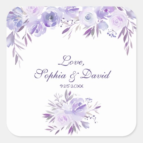 Light Purple Dusty Blue Floral Wedding Square Sticker