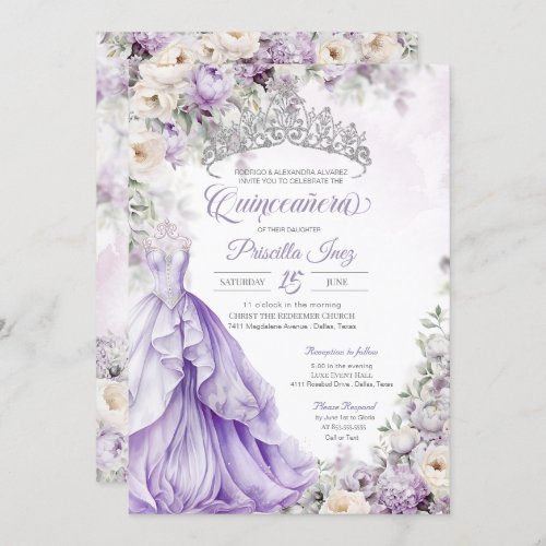 Light Purple Elegant Gown Princess Quinceanera Invitation