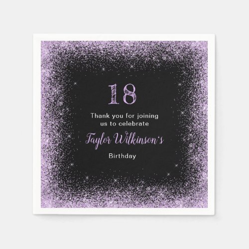 Light Purple Faux Glitter Birthday Party Napkins