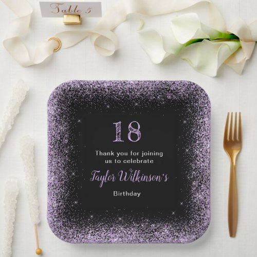 Light Purple Faux Glitter Birthday Party Paper Plates