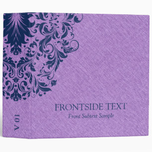 Light Purple Faux Linen Blue Floral Lace 3 Ring Binder