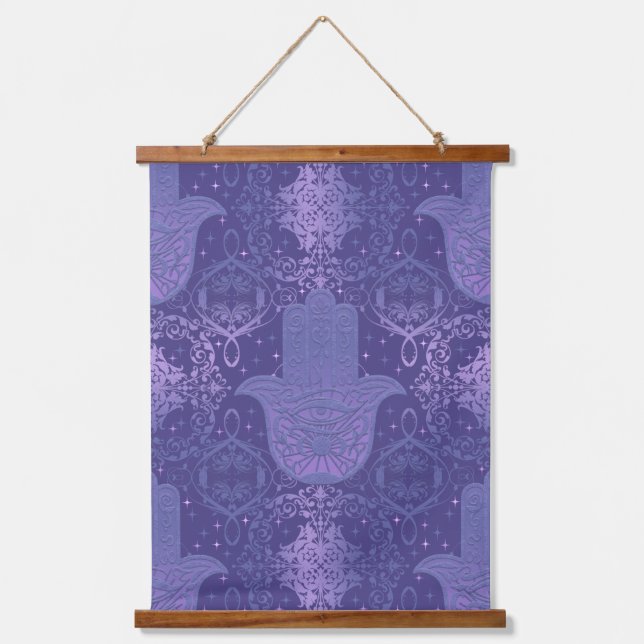 Light Purple Felt Look Hamsa Hand Hanging Tapestry (Front)