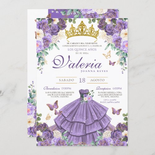 Light Purple Floral Butterfly Princess Quinceanera Invitation