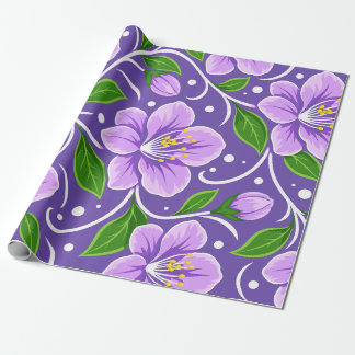 Light Purple Floral Pattern with Green Leaves Wrapping Paper