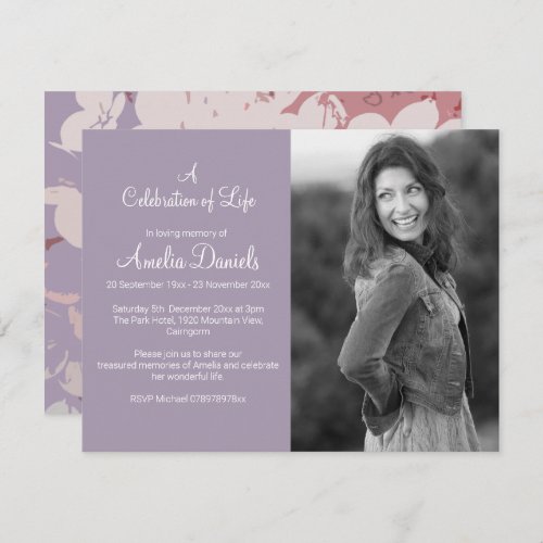 Light Purple Floral Photo Celebration of Life Card
