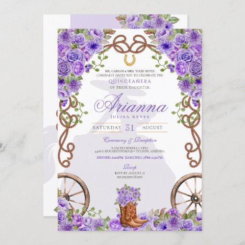 Light Purple Floral Western Charra Quinceaera Invitation