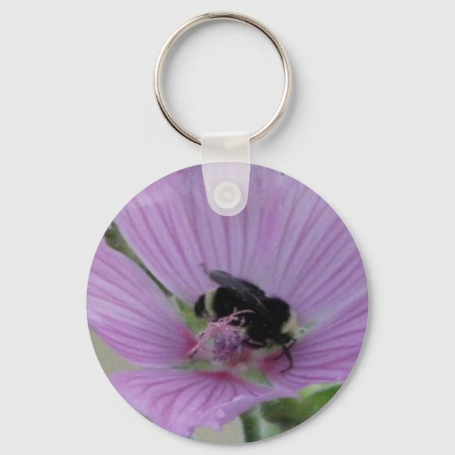 Light Purple Flower With Bee Keychain (Front)