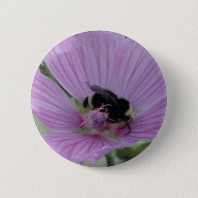 Light Purple Flower With Bee Pinback Button (Front)