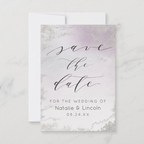 Light Purple Frosted Silver Glitter Chic Wedding Save The Date