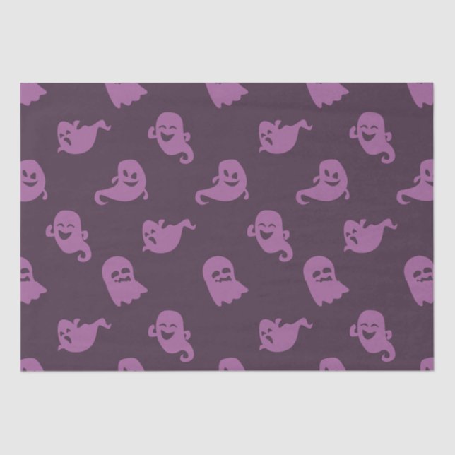 Light Purple Ghosts Dark Purple Halloween Tissue Paper (Front)