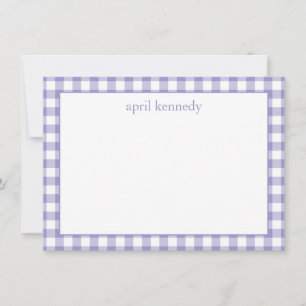 Light Purple Gingham Check Personalized Flat Note Card