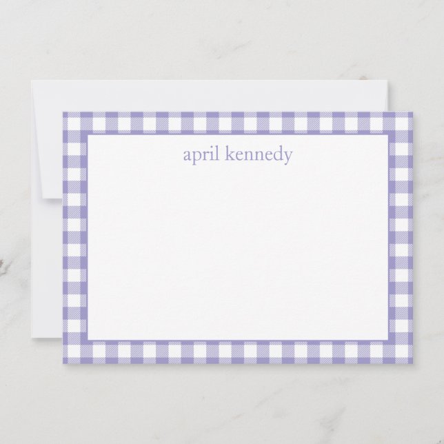 Light Purple Gingham Check Personalized Flat  Note Card (Front)