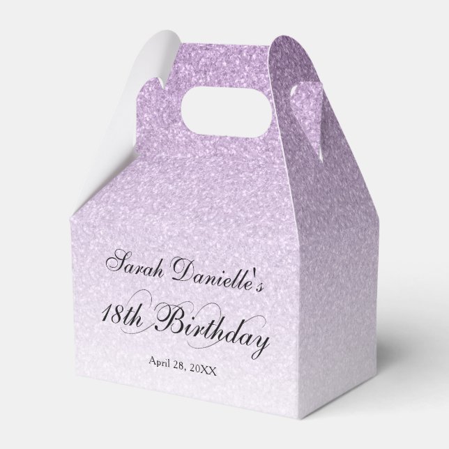 Light Purple Glam Glitter Personalized Favor Boxes (Front Side)