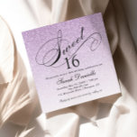 Light Purple Glam Glitter Sweet 16 Square Invitation<br><div class="desc">This beautiful invitation features faux ombre glitter and your custom text.  Use the template form the add your information.  Change the font or add more text using the Customize It feature.</div>