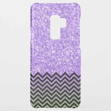 Light Purple Glitter Black Chevron Accent Uncommon Samsung Galaxy S9 Plus Case