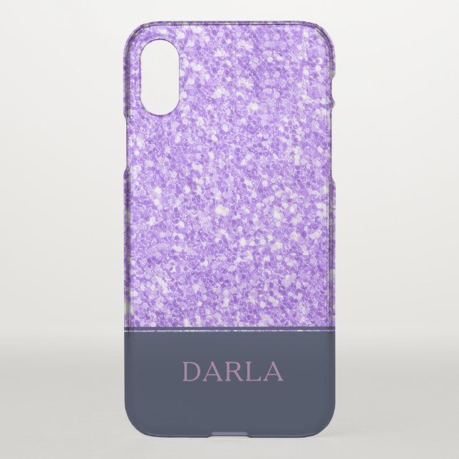 Light Purple Glitter Blue Stripe & Monogram Uncommon iPhone Case (Back)