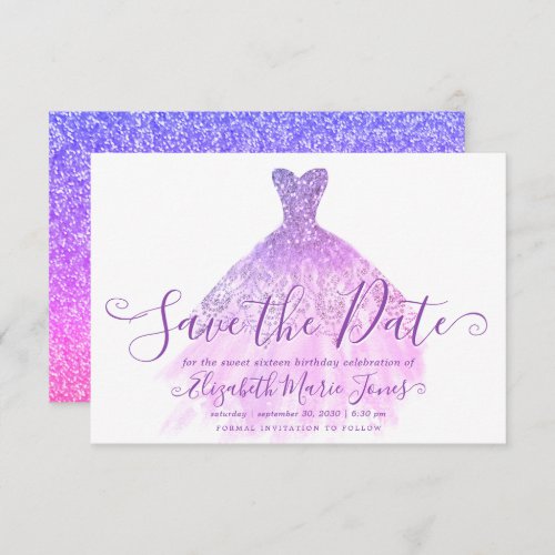 Light Purple Glitter Chic Dress Sweet 16 Birthday Save The Date