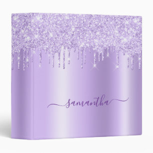 Light Purple Glitter Drips Lavender Shimmer Name 3 Ring Binder